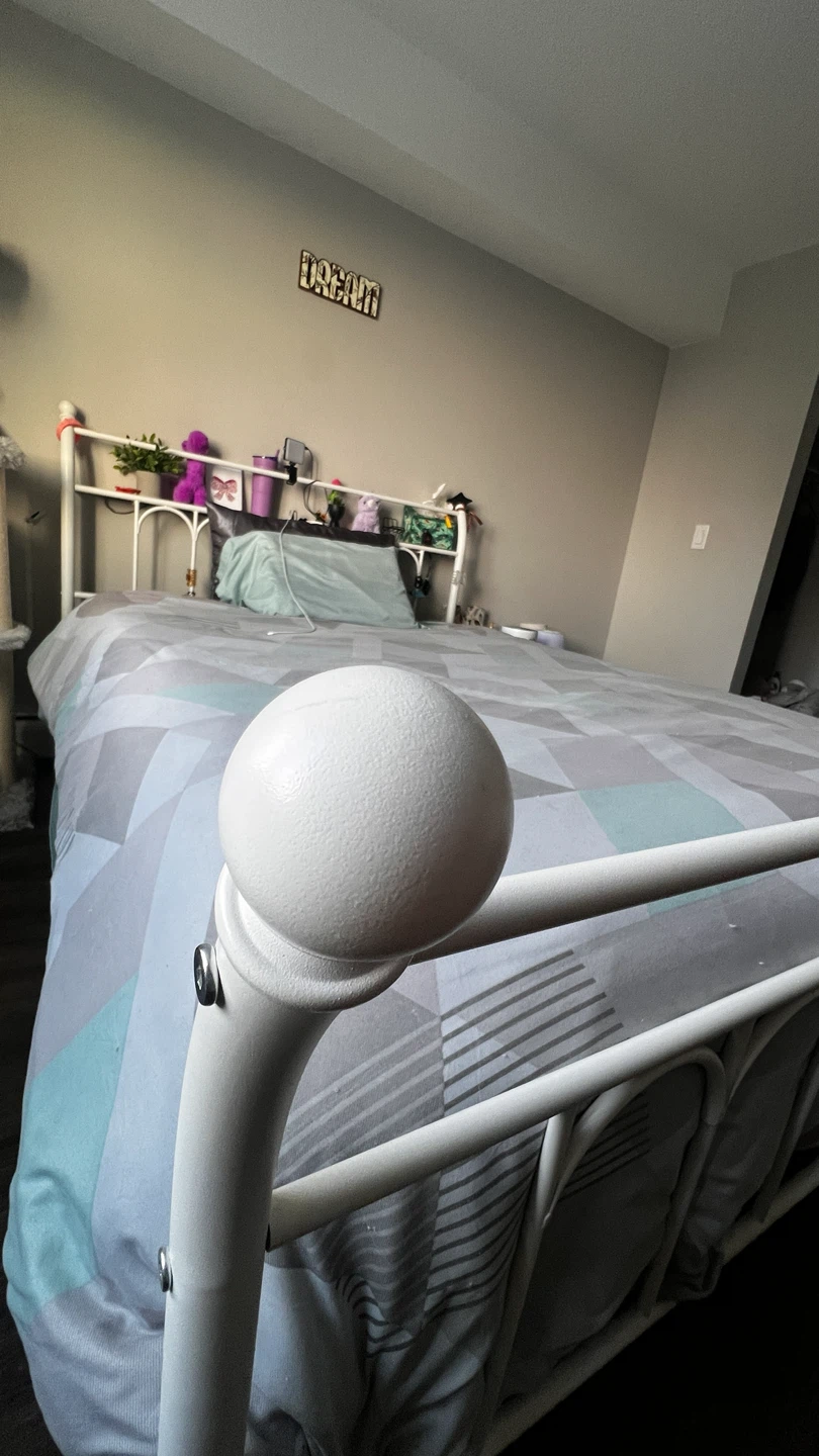 Queen White Metal Bed Frame with Charging Plugs and LED lights - photo 3