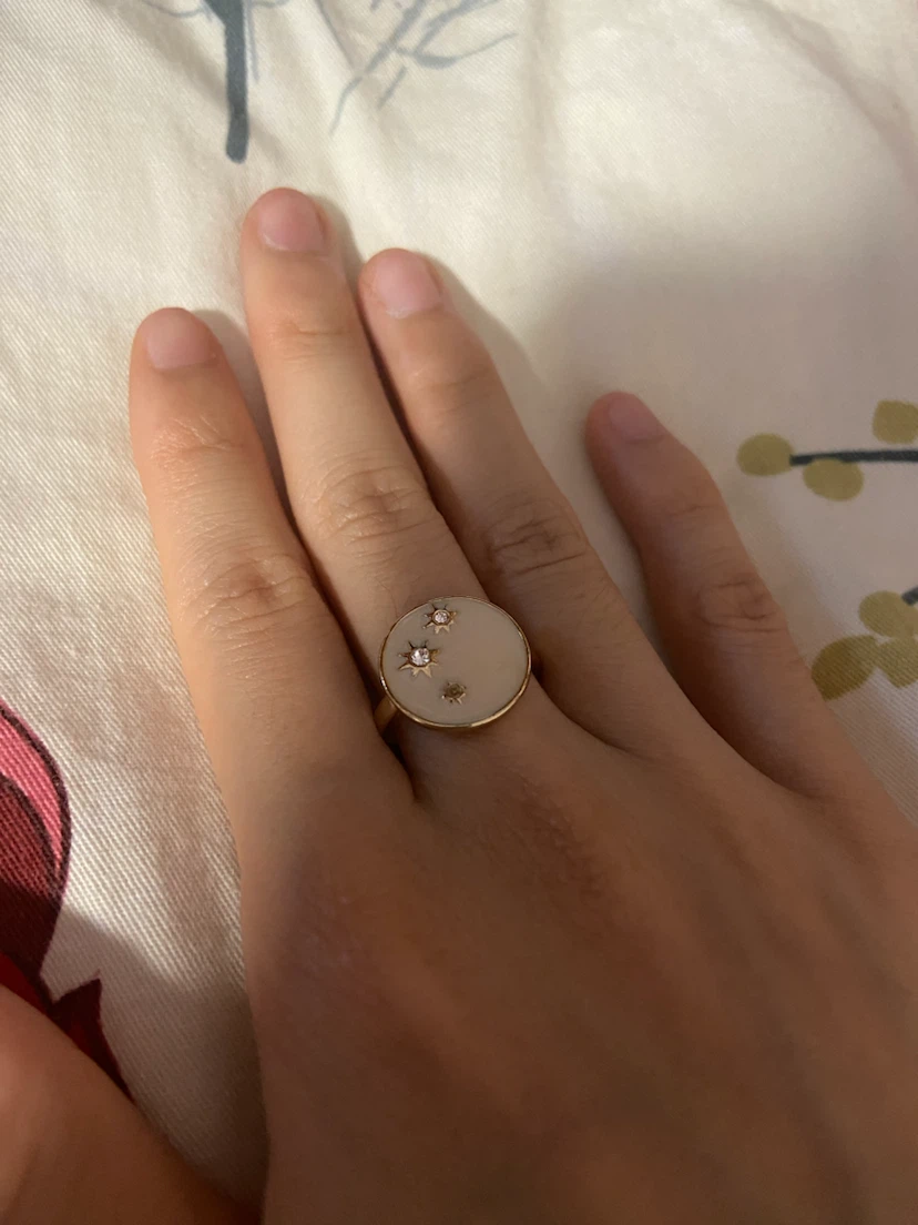 Gold Tone Ring with Star and Crystal Details - photo 3