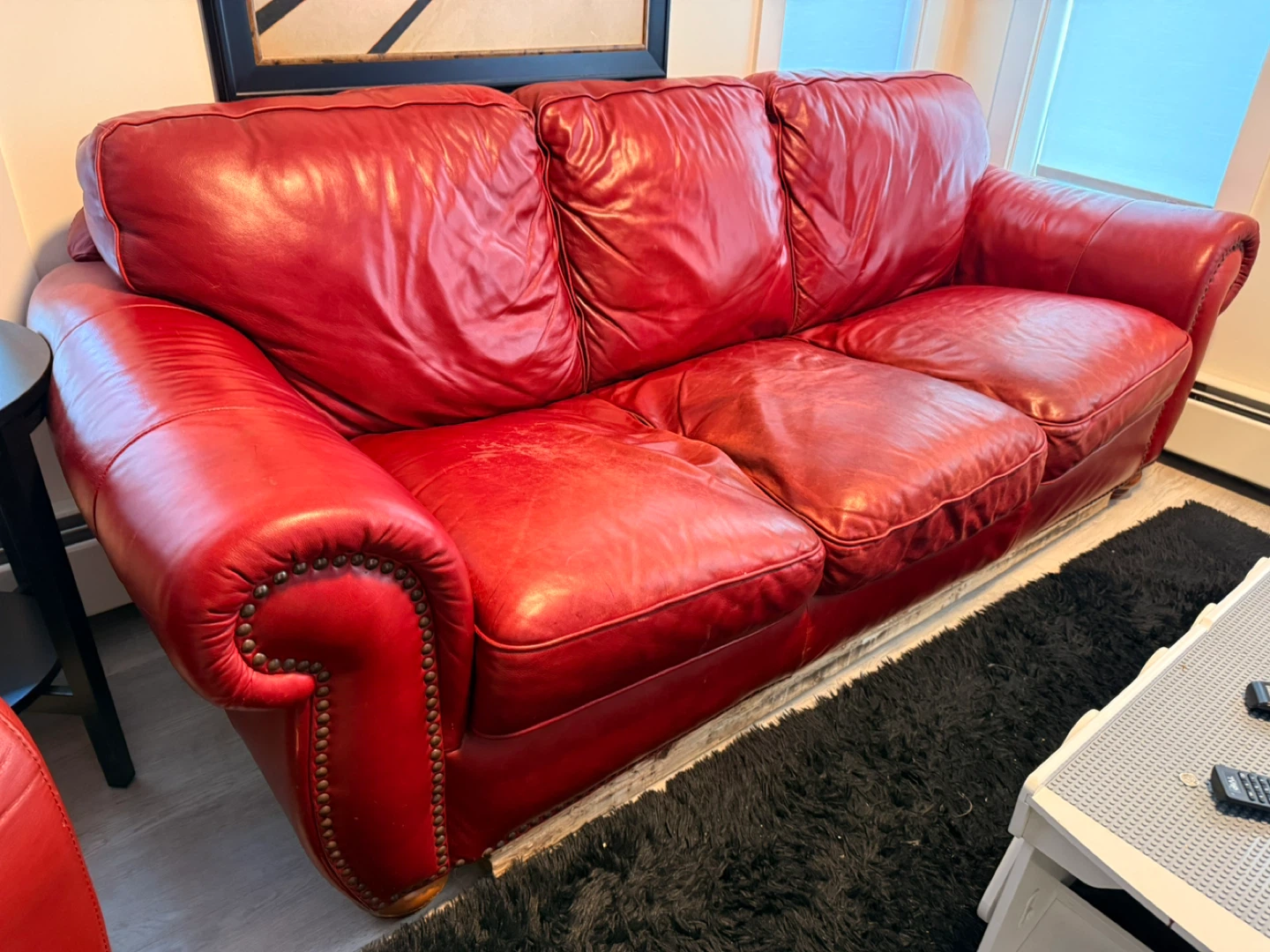Red Leather Sofa Couch - photo 3