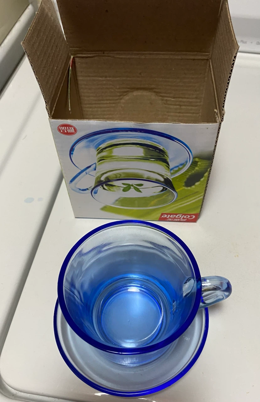Colgate Blue Glass Tea Cup and Saucer Set