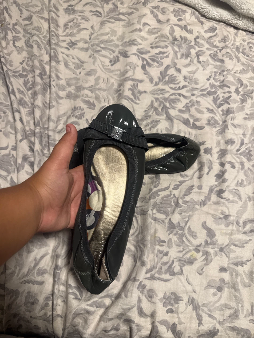 Coach Gray Patent Leather Ballet Flats