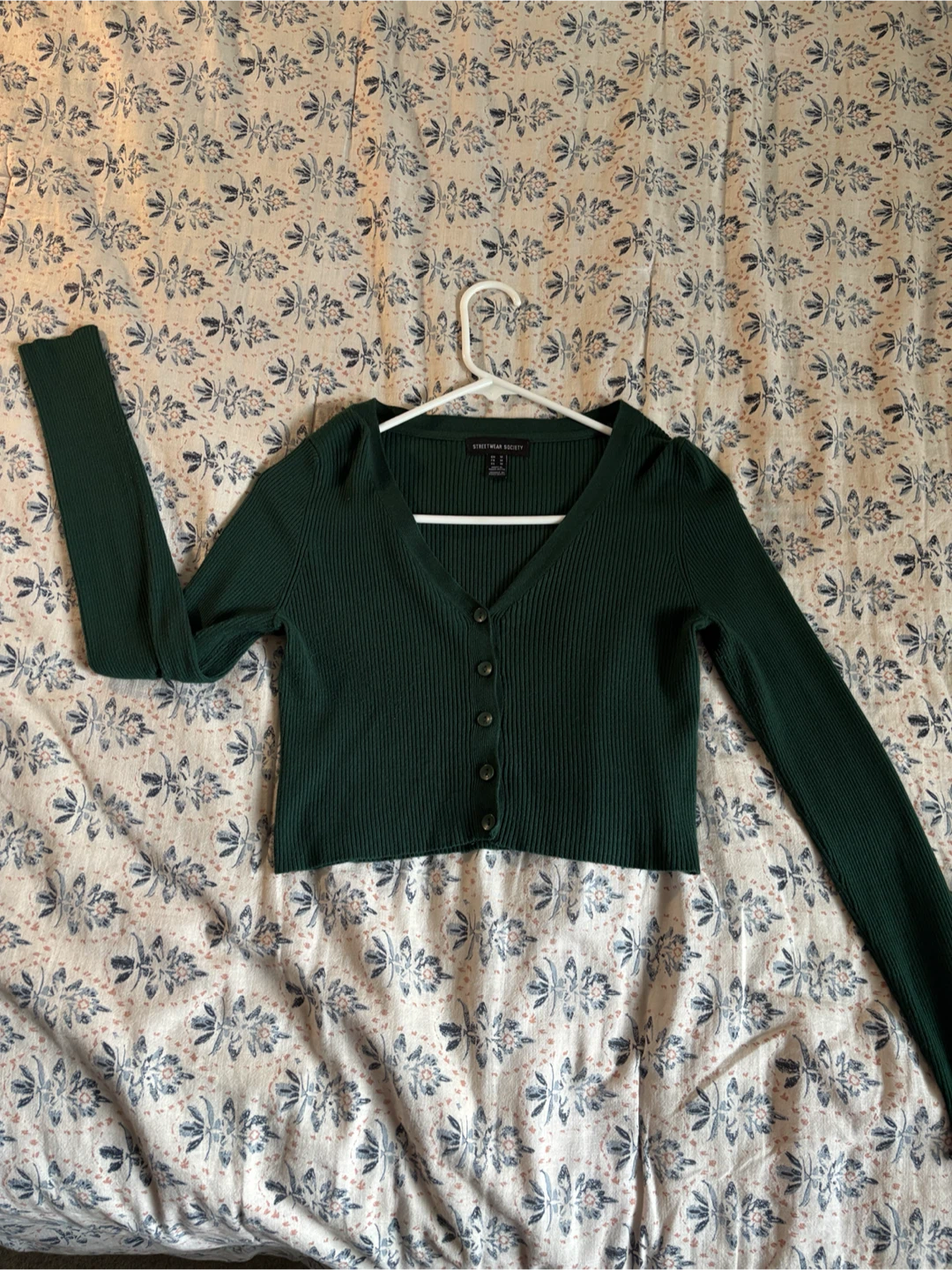 Green Ribbed Cardigan - Medium