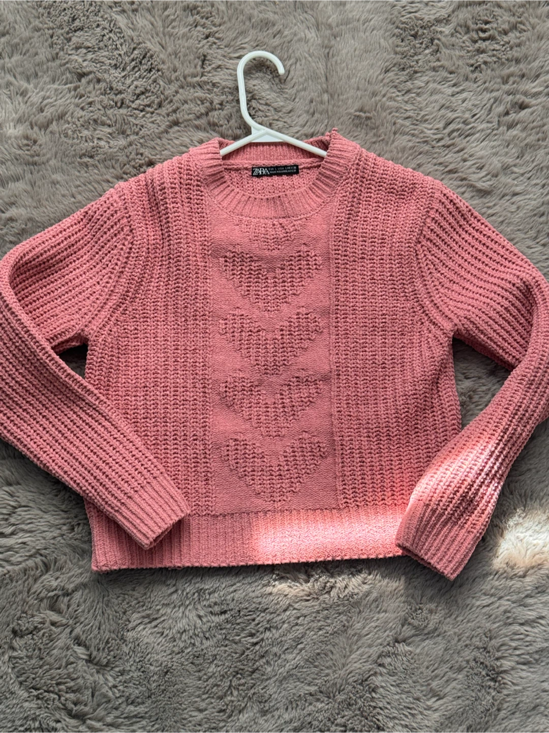 Zara Pink Heart Knit Sweater