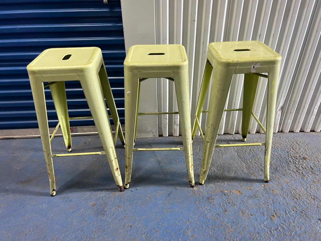Set of 3 Light Green Metal Bar Stools