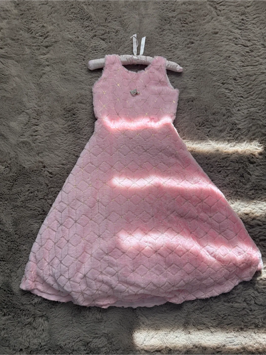 Pink Faux Fur Dress with Gold Accents