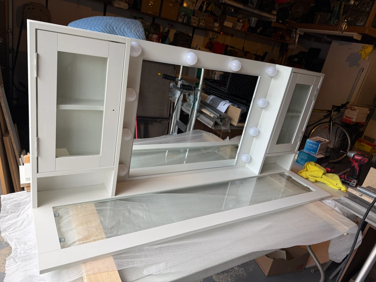 TOP ONLY !!55” White Vanity Mirror with Lights and Cabinet