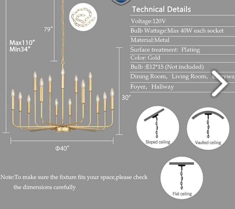 Gold 15-Light Chandelier Fixture - photo 3
