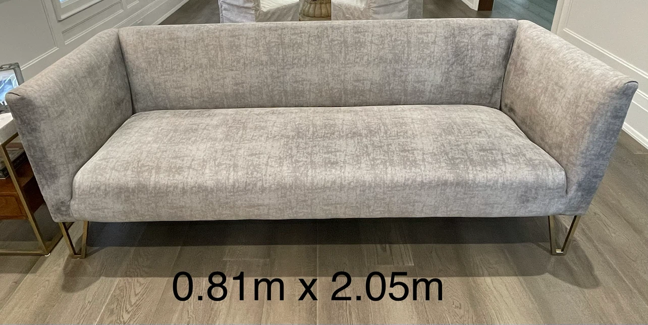 Grey Velvet 3-Seat Sofa with Tufted Back