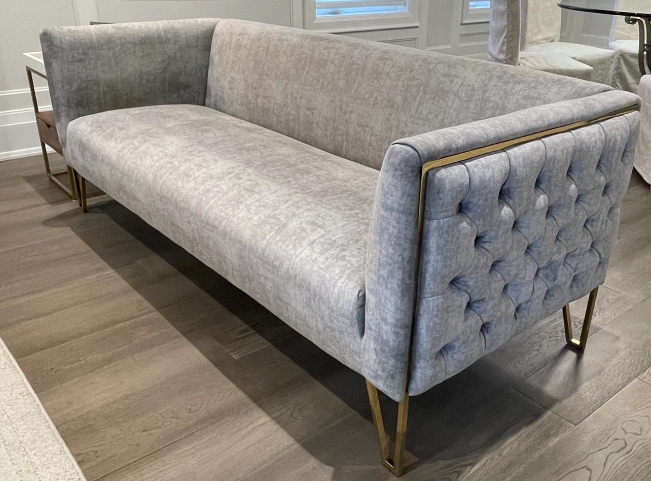 Grey Velvet 3-Seat Sofa with Tufted Back - photo 2