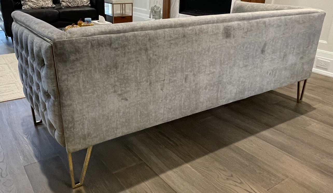 Grey Velvet 3-Seat Sofa with Tufted Back - photo 3