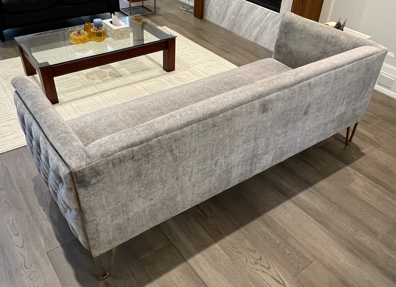 Grey Velvet 3-Seat Sofa with Tufted Back - photo 4