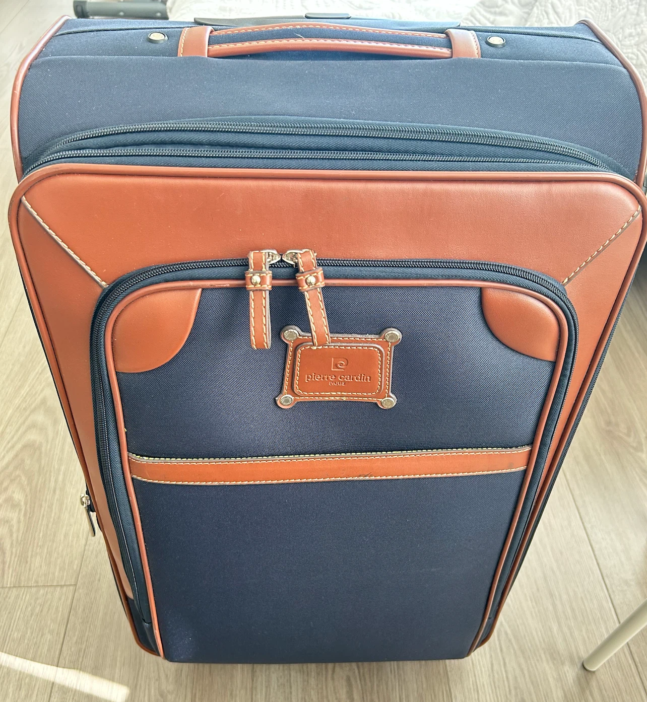 Pierre Cardin Navy and Brown Rolling Suitcase