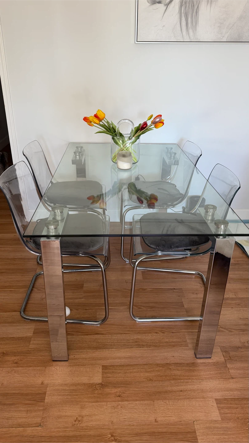 Glass Dining Table with 4 Chairs