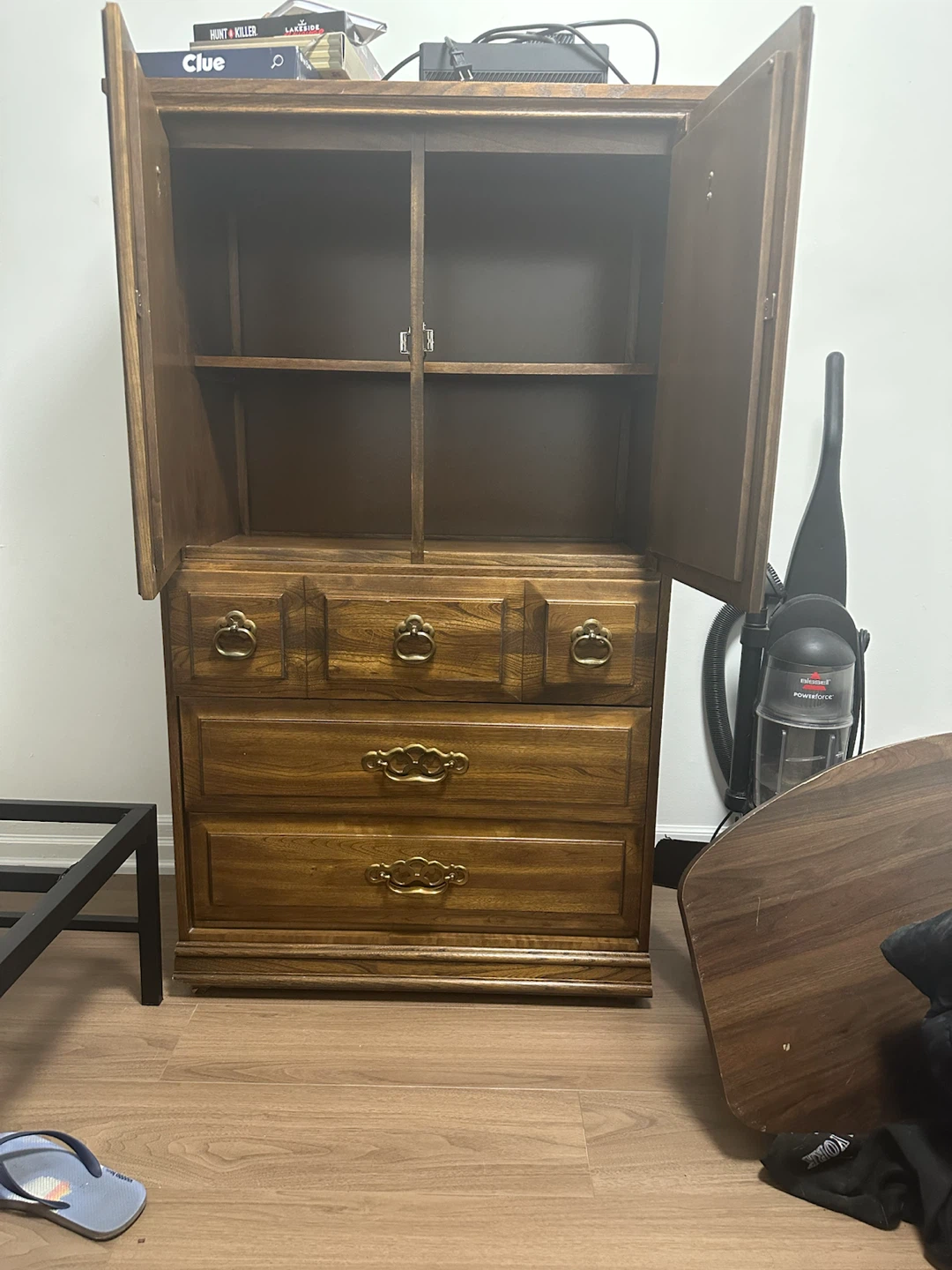 Vintage Wooden Armoire with Drawers