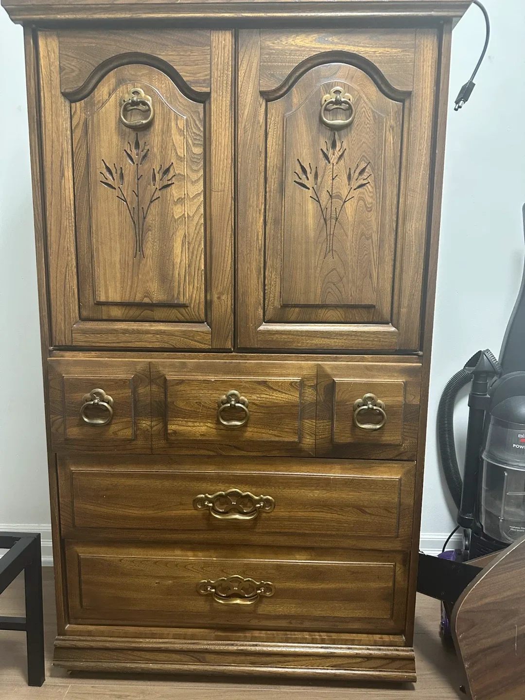 Vintage Wooden Armoire with Drawers - photo 2