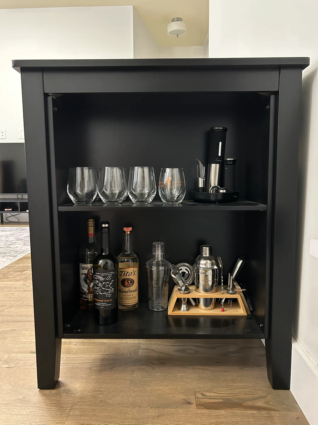 Black Counter Height Table with 4 Stools and Shelving Unit - photo 2