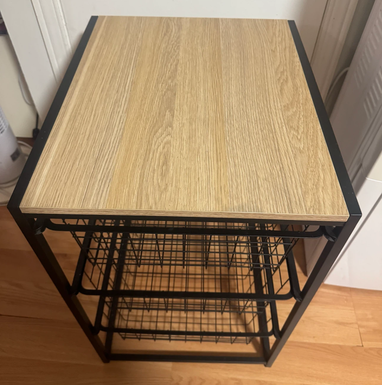 Wood Top Metal Wire Storage Shelf with Baskets - photo 2