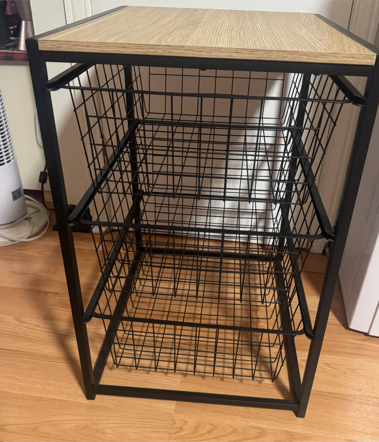 Wood Top Metal Wire Storage Shelf with Baskets - photo 3