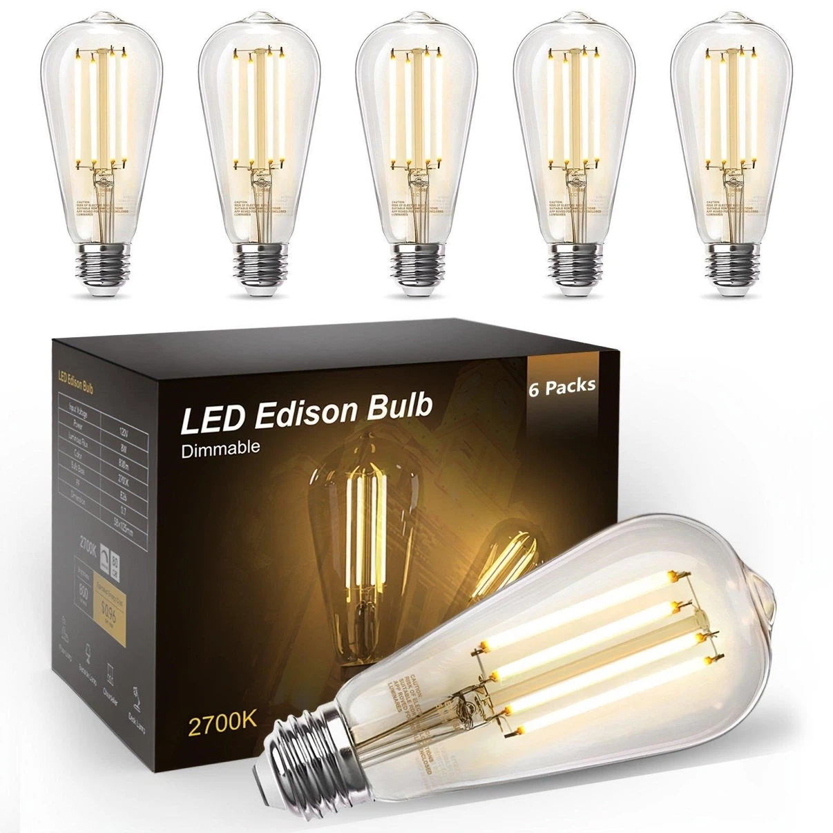 BORIVER LED Edison Bulbs - 6 Pack
