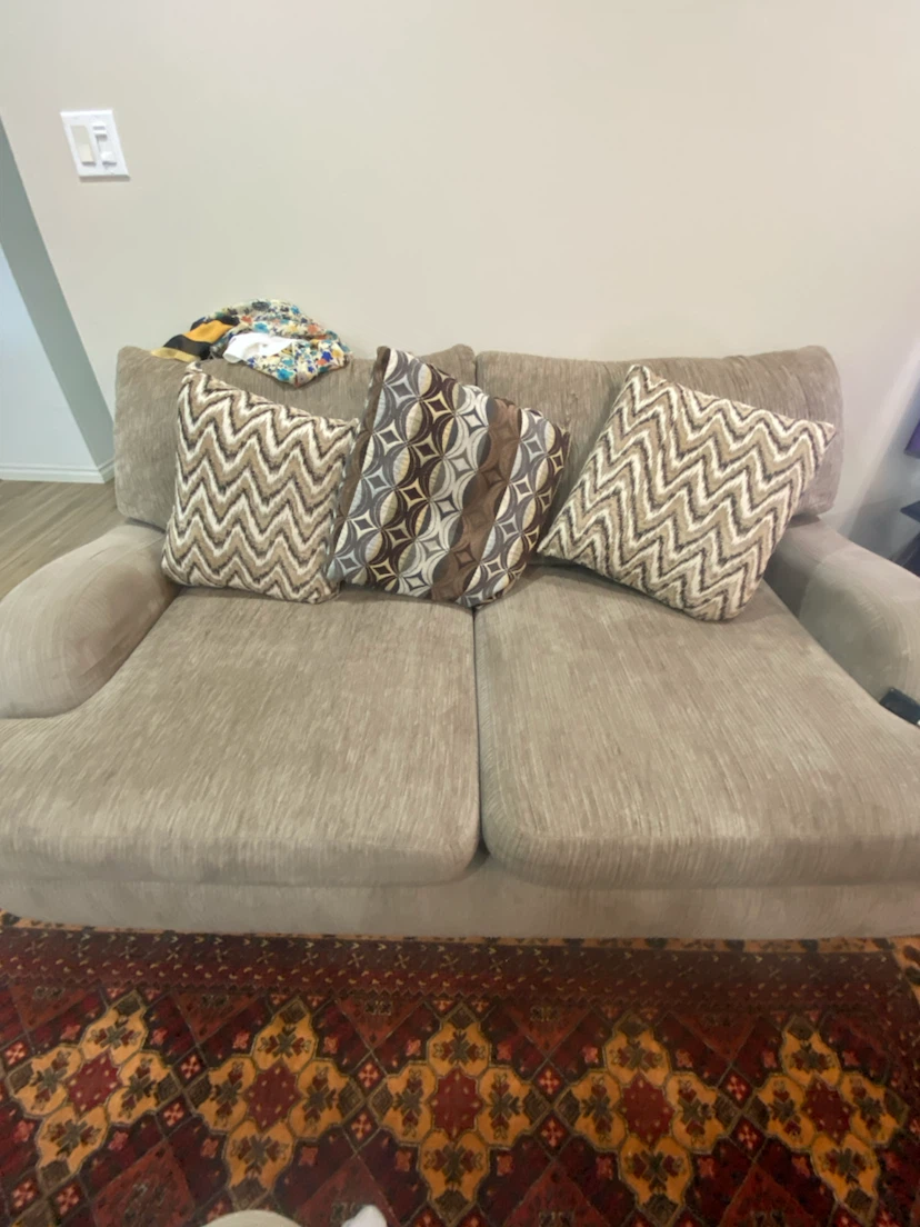 Taupe Sofa with Decorative Pillows