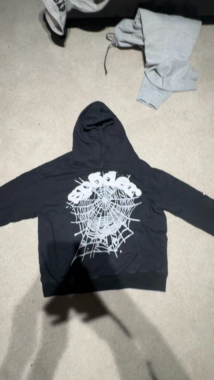 Black Hoodie with Spiderweb Graphic