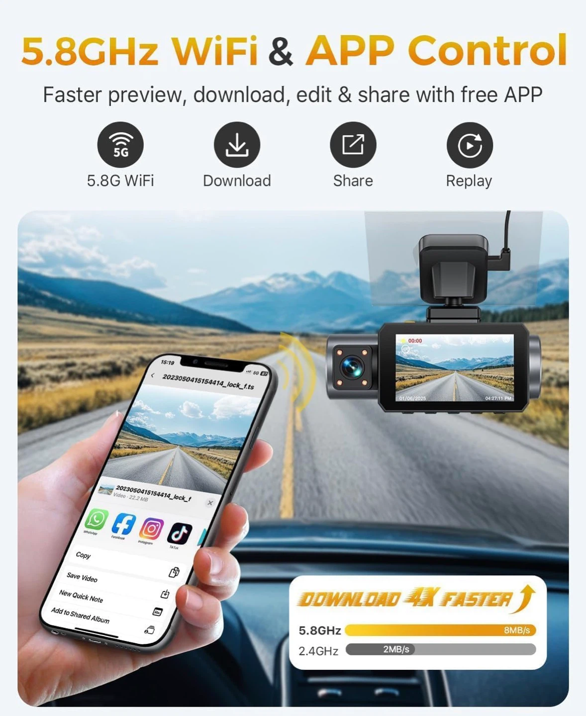 GKGU 4K 3 Channel Dash Cam with GPS and WiFi - photo 2