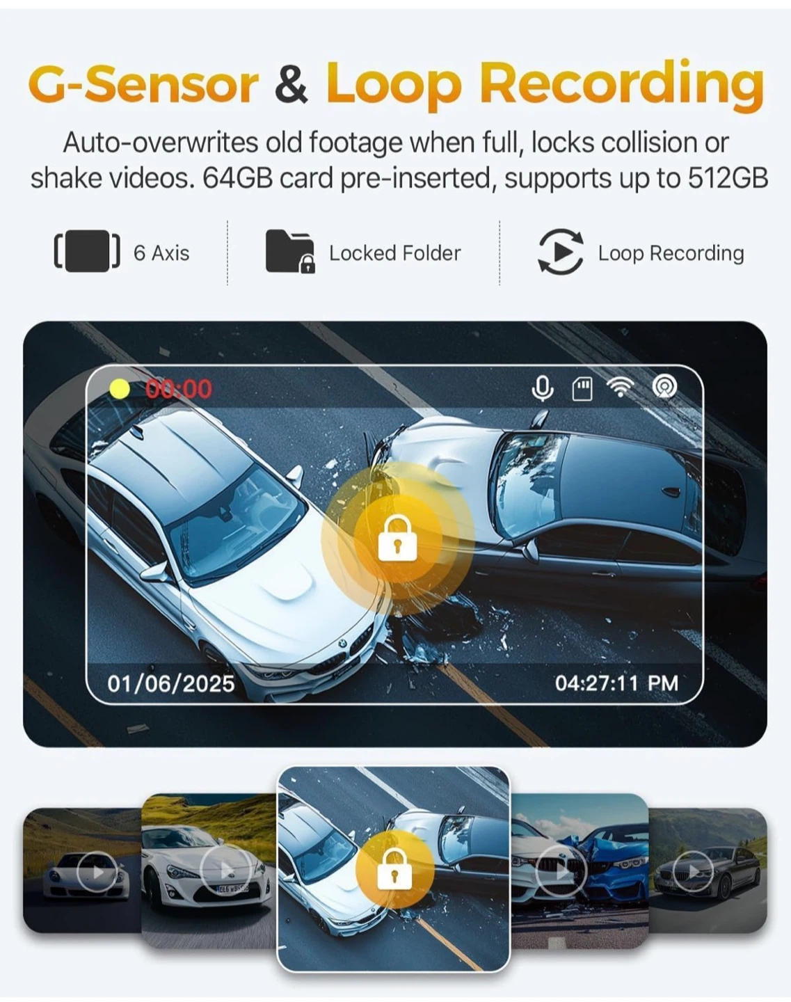 GKGU 4K 3 Channel Dash Cam with GPS and WiFi - photo 5