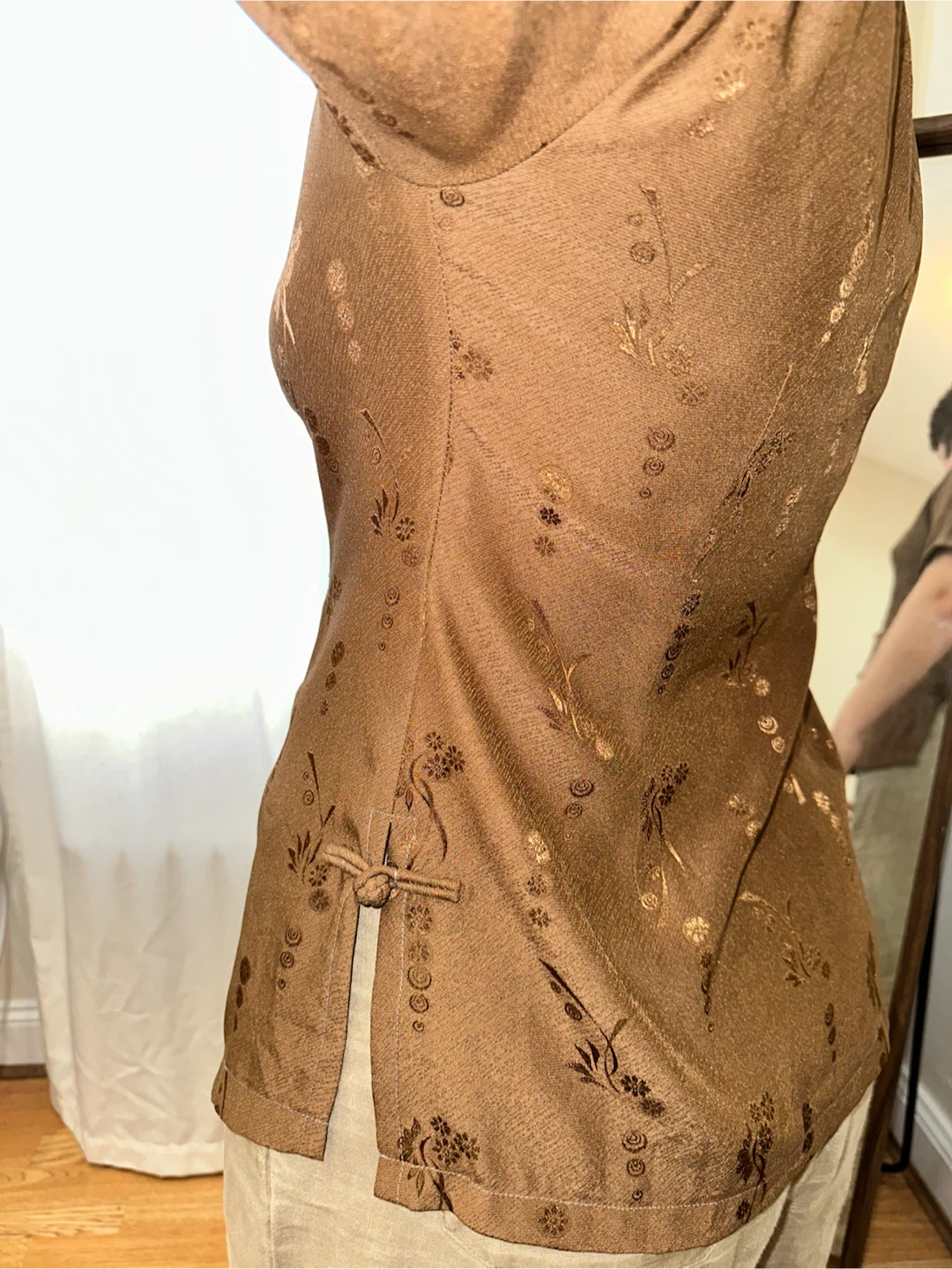 Brown Mandarin Collar Shirt