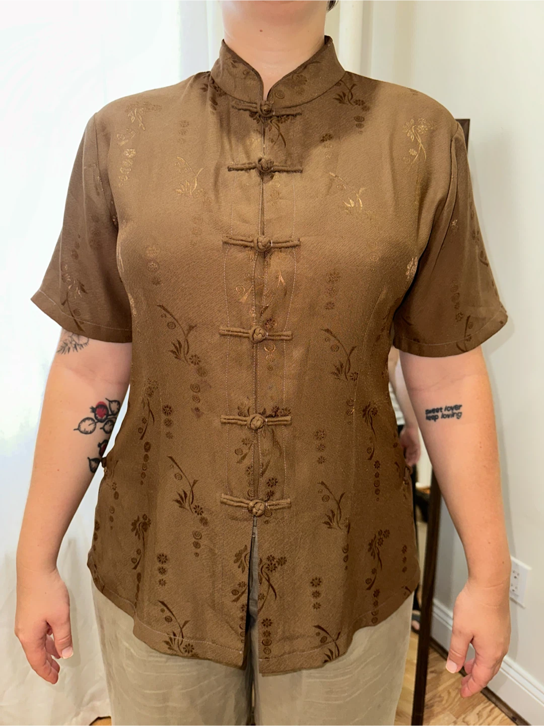 Brown Mandarin Collar Shirt - photo 2