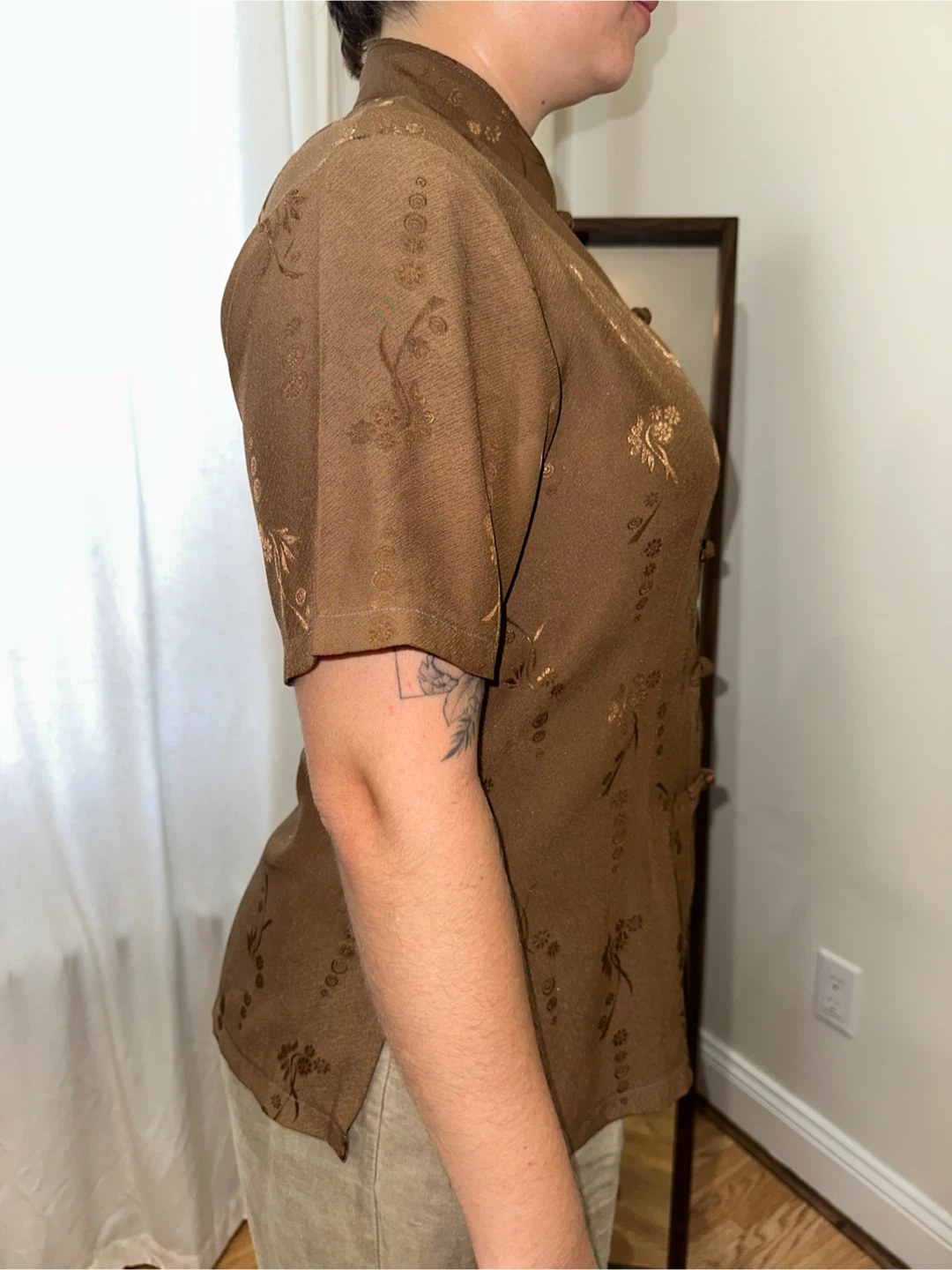 Brown Mandarin Collar Shirt - photo 3