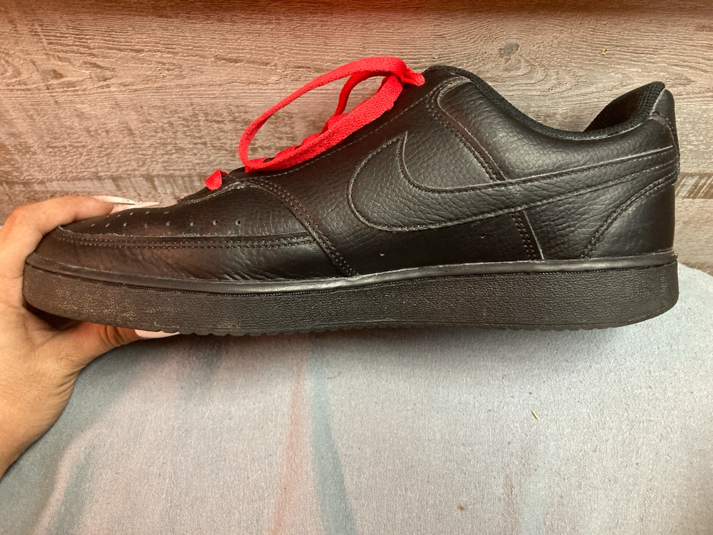 Nike Court Vision Low Men's Shoes Black with red laces