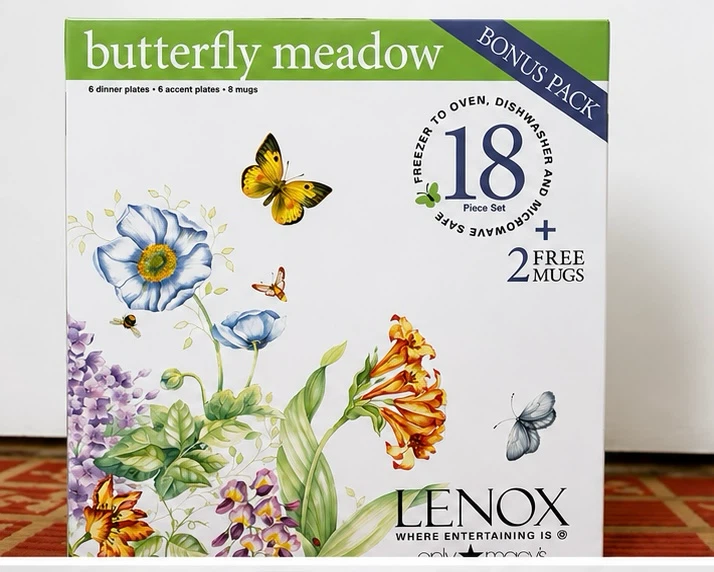 NEW Lenox Butterfly Meadow 18-Piece Dinnerware Set