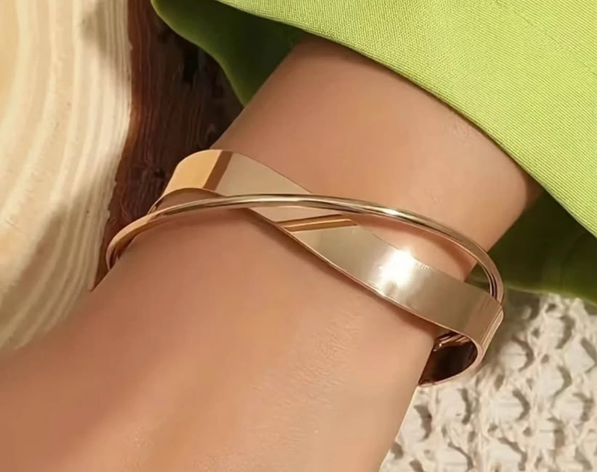 Double Band Twist Cuff Bracelet | Minimalist Open Cuff Bangle - photo 2