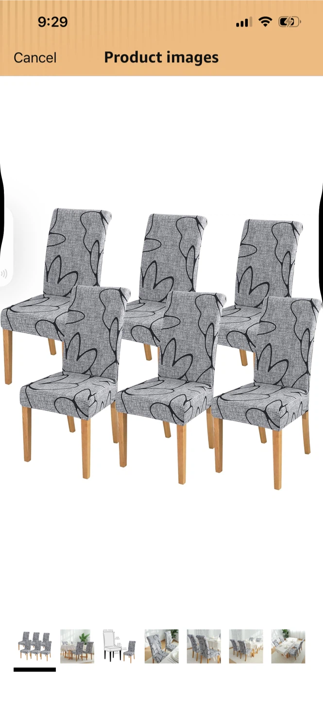 New-Set of 6 Grey Floral Dining Chair Covers