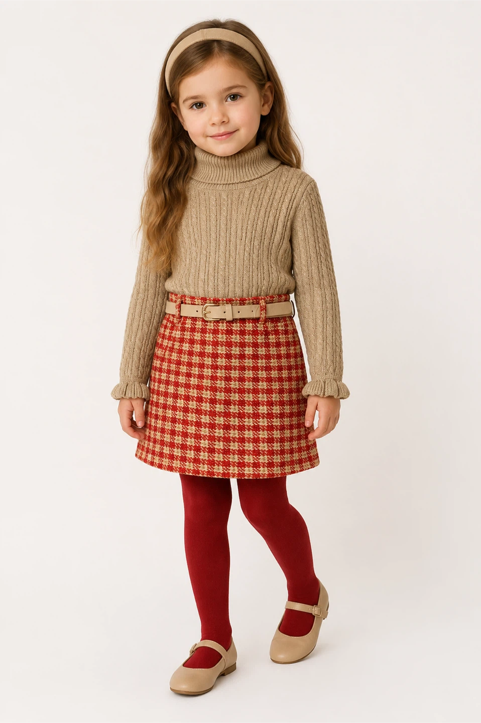 Girls Sweater, Skirt, Belt, Headband, Tights – New(Size 5–6)