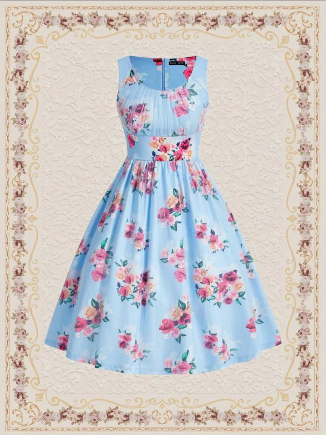 Light Blue Floral Sleeveless Midi Dress