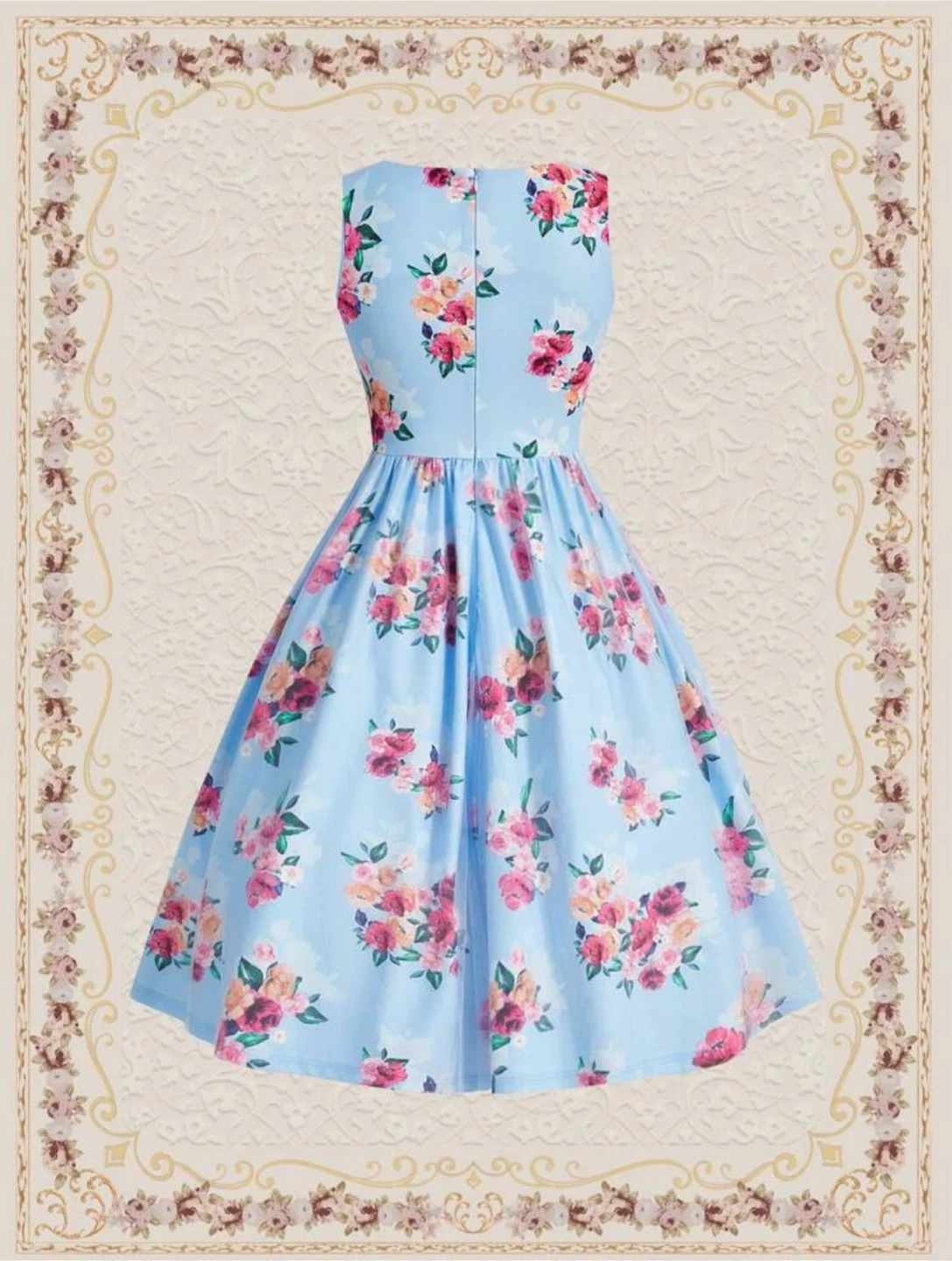 Light Blue Floral Sleeveless Midi Dress - photo 2