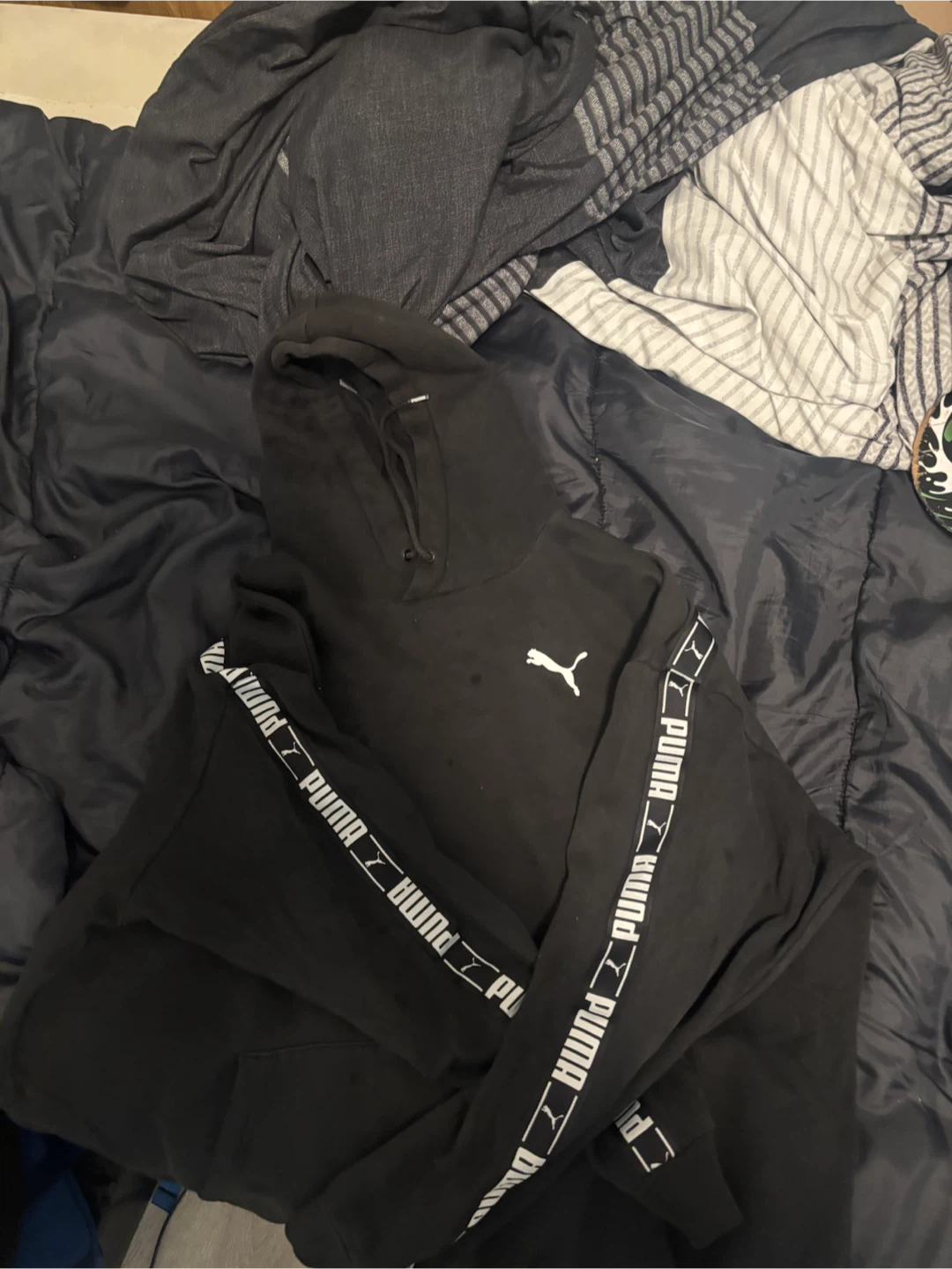 Puma Black Hoodie with Logo Tape Sleeves