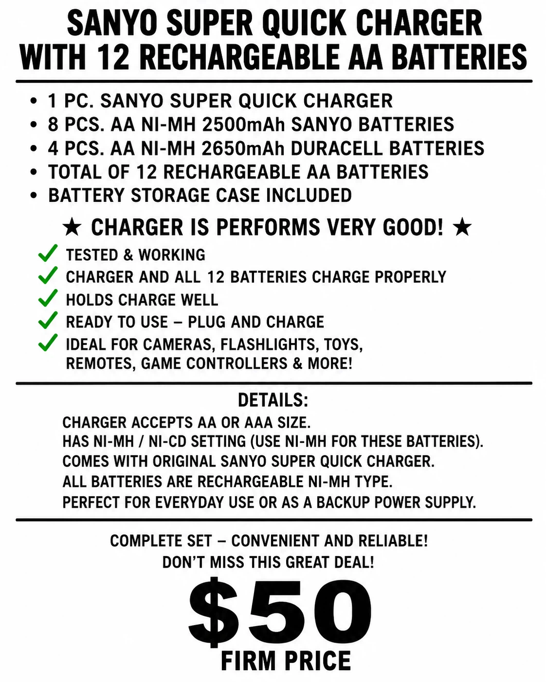 SANYO SUPER QUICK CHARGER + 12 RECHARGEABLE AA BATTERIES - photo 5