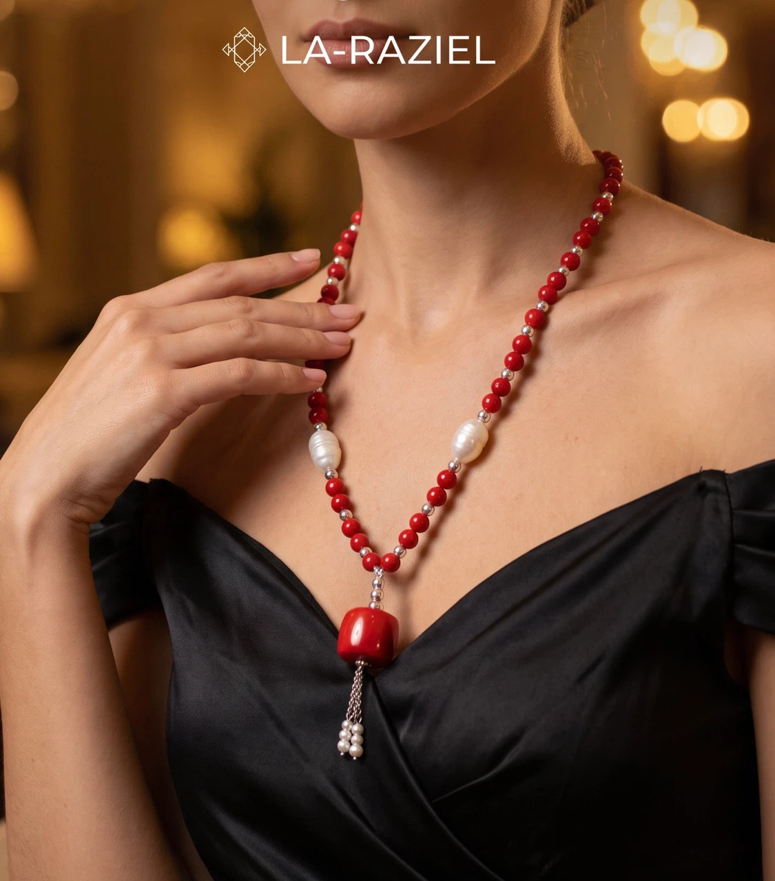 LA-RAZIEL Red Beaded Necklace with Pearls - photo 2