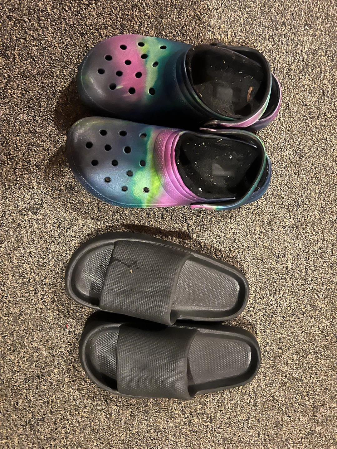 Crocs Tie-Dye Clogs & Black Slides
