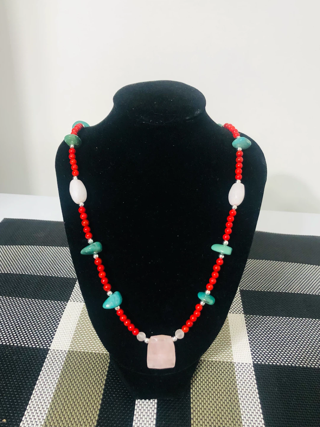 LA-RAZIEL Natural Turquoise and Rose Quartz Necklace