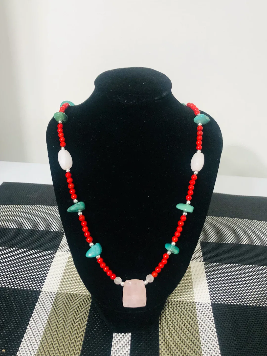 LA-RAZIEL Natural Turquoise and Rose Quartz Necklace