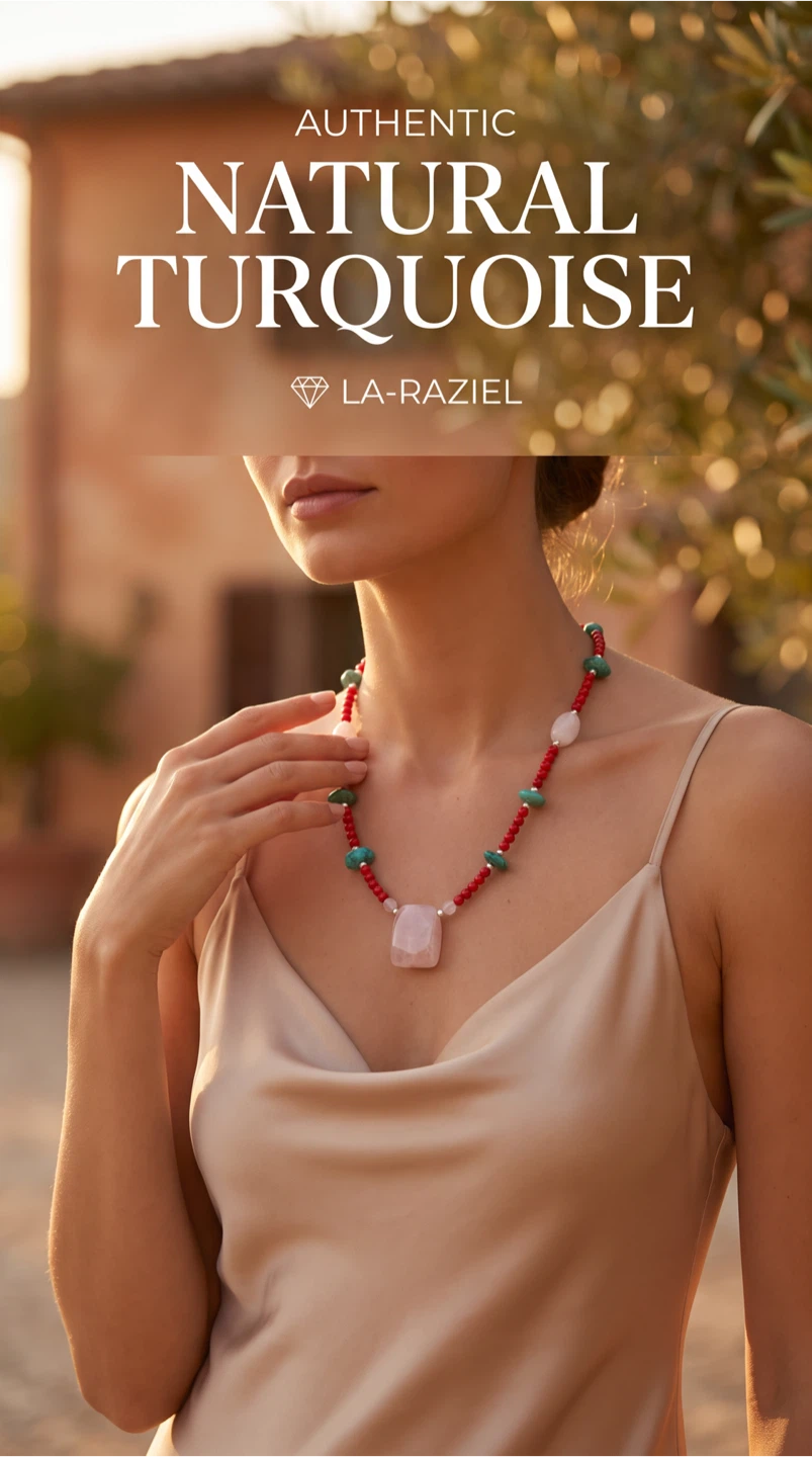 LA-RAZIEL Natural Turquoise and Rose Quartz Necklace - photo 2