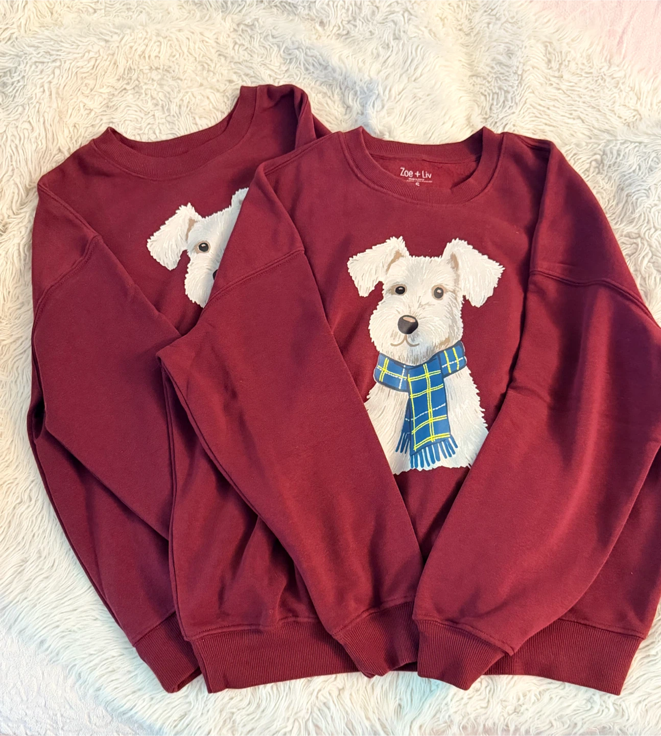 Zoe + Liv Dog Sweatshirts 2-Pack Burgundy S & XS New