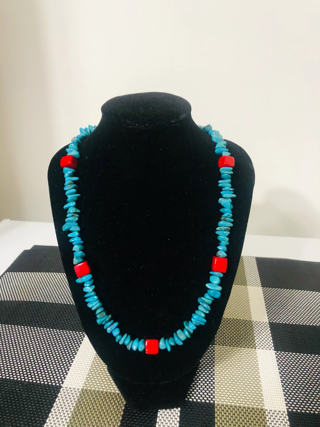 LA-RAZIEL Authentic Natural Turquoise Necklace with Red Accents