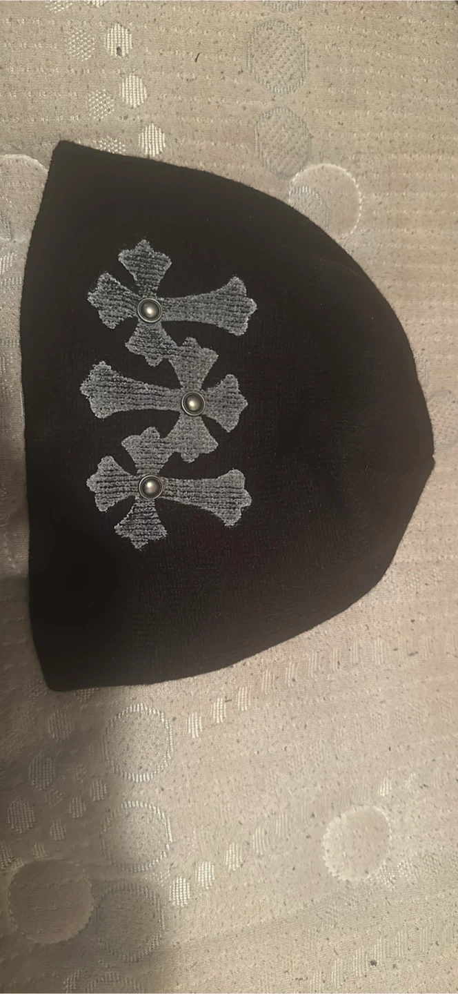 Black Beanie with Cross Embellishments