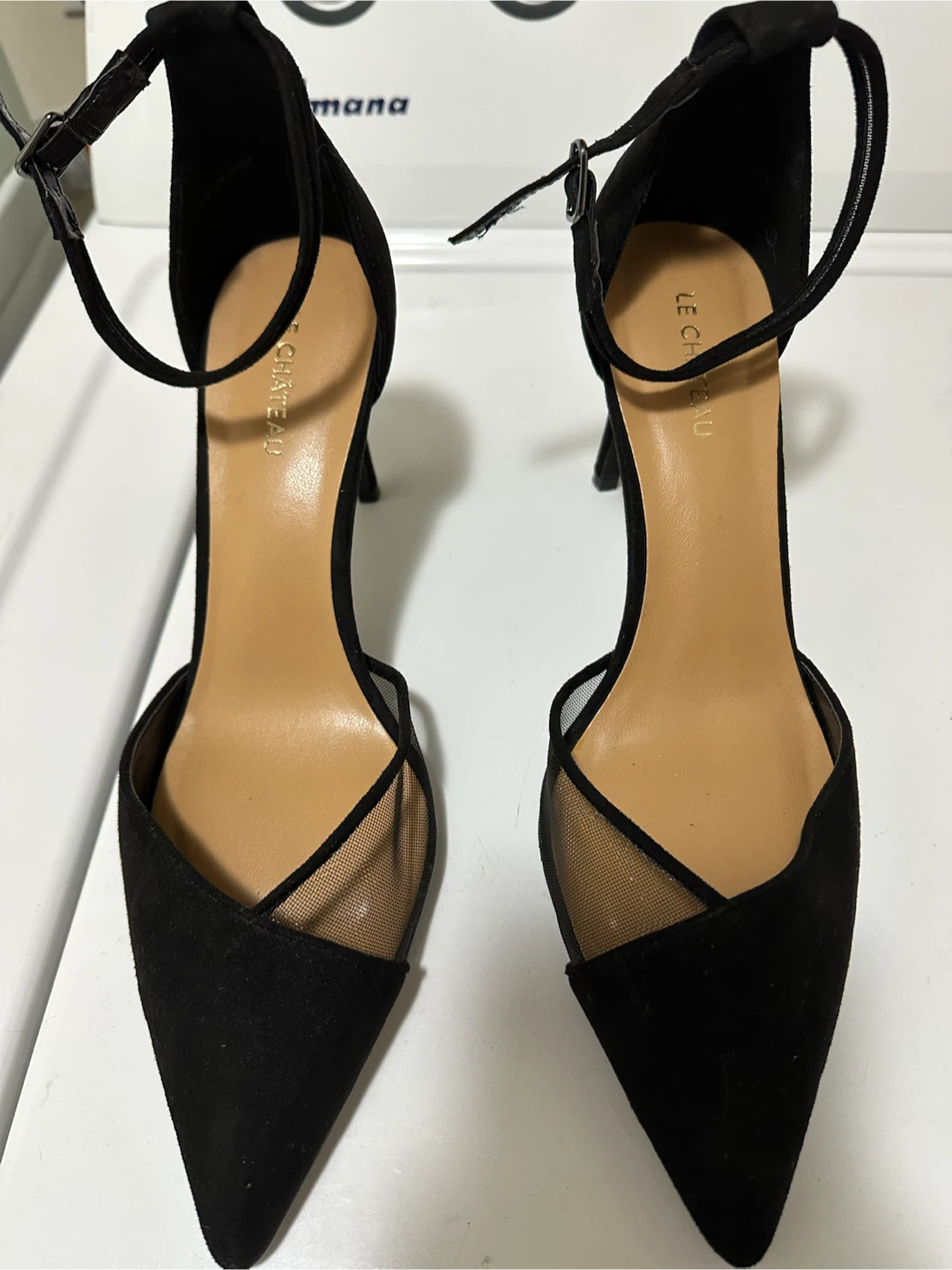 Le Château Black Suede Mesh Heels
