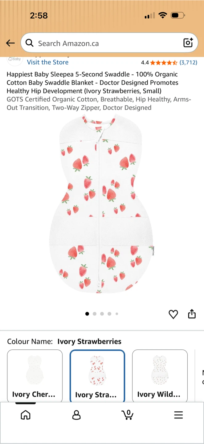 Happiest Baby SleepSack Swaddle L/G - Ivory Strawberries