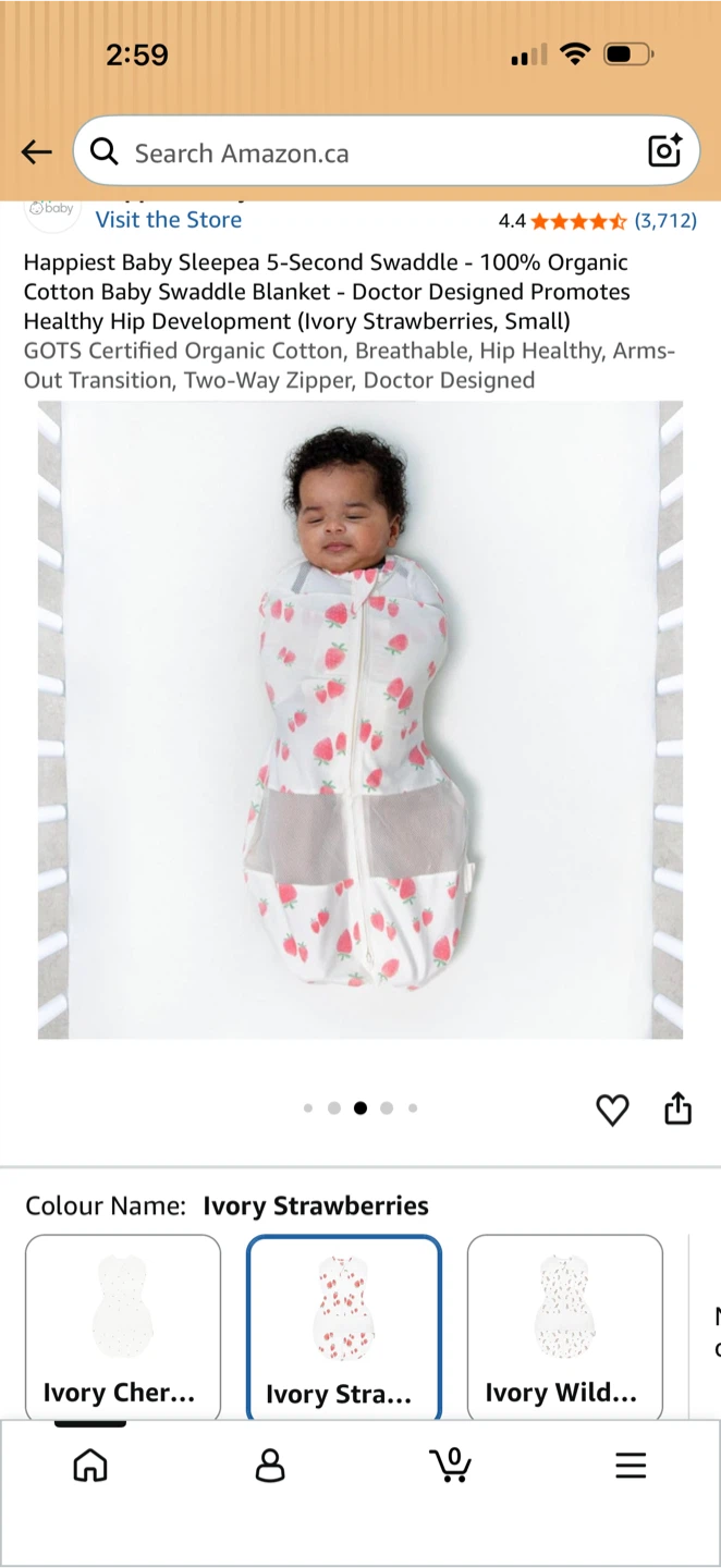 Happiest Baby SleepSack Swaddle L/G - Ivory Strawberries - photo 2